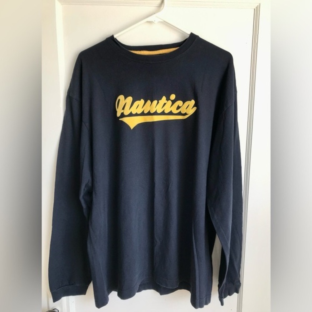 Nautica Mens Long Sleeve Navy Blue Embossed Logo Size XL